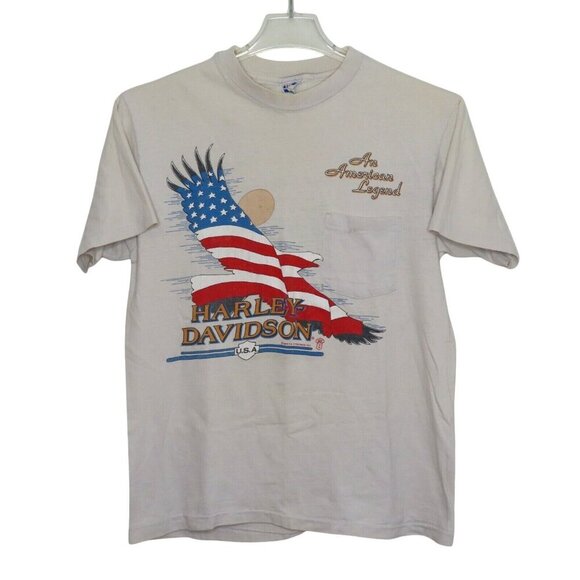 VTG Harley Davidson 1989 Mens Large One Pocket Graphic Tee Shirt Motorcycle Top - Picture 1 of 12